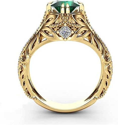 Miniatura 3 de Anillo de plata de ley 925 con circonita cúbica brillante chapado en oro de 14 quilates, anillo de diamantes de esmeralda para mujer, hallazgos de