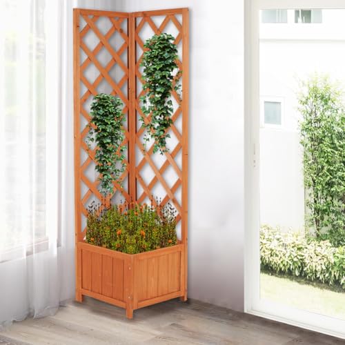 BAKAJI Fioriera Angolare in Legno con Traliccio da Esterno ed Esterno, Porta Fiori e Rampicanti ad Angolo per Giardino, Balcone, Patio, Resistente alle Intemperie, 40 x 40 x 145 cm