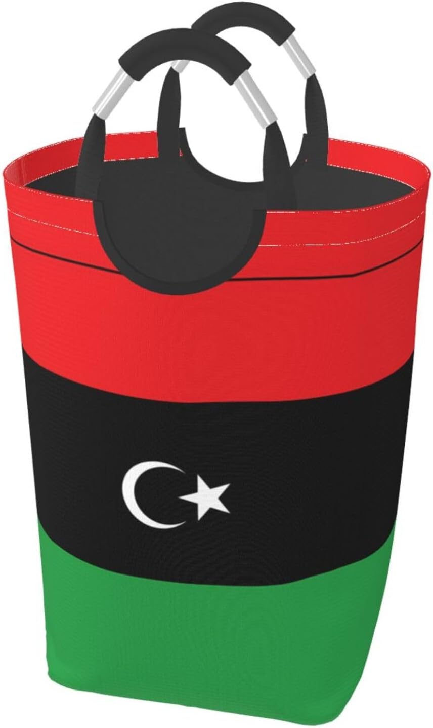 Libyan flag Foldable Square Storage Bag, 50L Dirty Clothes Laundry Basket, Suitable for Laundry Room, Dormitory, Bedroom