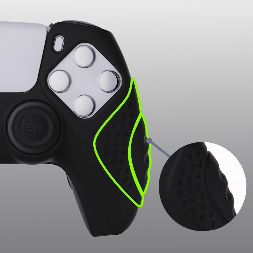 eXtremeRate PlayVital Ergonomic Soft Silicone Controller Skin, Anti-Slip Protector Case Cover for ps5 Controller with Thumb Grips, Guardian Edition, Black - 4