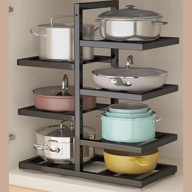 Tisany Metal 7 Tier Heavy Duty Adjustable Pot & Pan Under Sink Organizer, Pot Holder, Cookware Pot Lid Holder 7 Tier Pot Organizer for Cabinet,Kitchen Storage Shelf,, Black