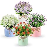 Der Rose 4 Pack Fake Flowers Small Artificial Faux Plants Indoor Summer Spring Decor for Centerpiece Table Decorations Home Office Desk Wedding Apartment Decor