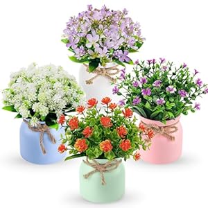 Der Rose 4 Pack Fake Flowers Small Artificial Faux Plants Indoor Summer Spring Decor for Centerpiece Table Decorations Home Office Desk Wedding Decor