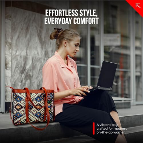 Image of FATMUG Women's 15.6 inch Laptop Tote Bag for Office, Travel & Daily Use - Ethnic Prints, Vegan Leather