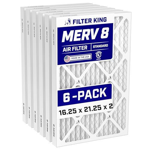 Image of Filter King 16.25x21.25x2 Air Filter MERV 8, AC Furnace Filters (6-Pack) | Dust & Allergy Control (Actual Size: 16.25 x 21.25 x 1.75)