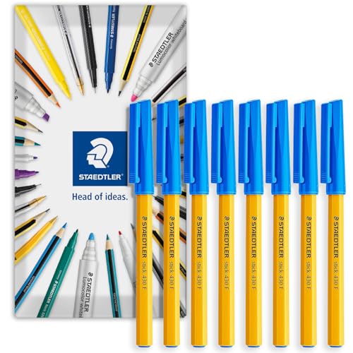 ステッドラー スティック 430F ボールペン - 0.3mm 細字 - 8インチ封筒パッケージパック (ブルー)