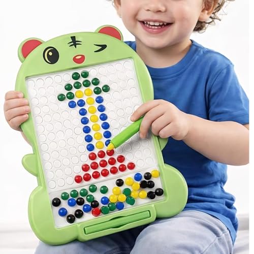 Image of Magnetic Drawing Board for Kids with 80 Beads & Magnetic Pen | Big Size Magnetic Doodle Board | Educational Learning Toy, Drawing & Creativity for Boys & Girls (Multicolor) (Green Parrot Medium)