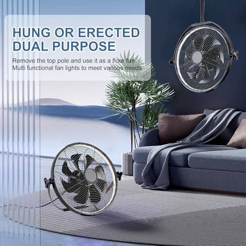 Gazebo Fans Outdoor Hanging Ceiling Fans with Lights,16" Portable Plug in Ceiling Fan,Multi-Angle Adjustable Floor Fans,Black Outdoor Ceiling Fans for Patios. - Image 3