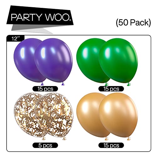 PartyWoo Purple Green Gold Balloons 50 pcs 12 Inch Purple Balloons Gold Balloons Hunter Green Balloons and Gold Confetti Balloons for Carnival, Vintage Party, Little Mermaid Party, Aladdin Party - 3