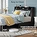 Black Queen Bed Frame with Headboard, Metal Platform Bed Queen Size with 2-Tier Bookshelf Storage, and 4 Storage Drawers & Charging Station Type C, Leather Fabric No Box Spring Needed (Black, Queen)