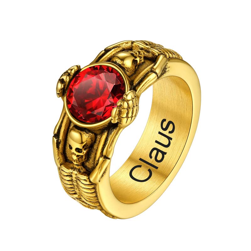 Bague squelette homme or avec pierre de naissance cristal : le cadeau punk