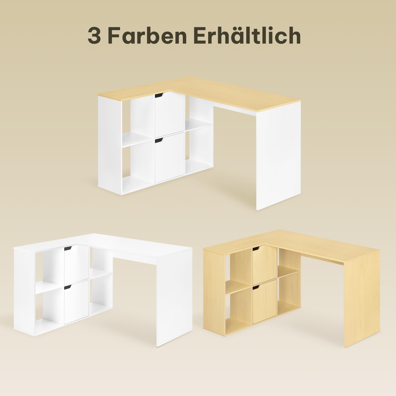 eSituro Schreibtisch L Form, Eckschreibtisch 120cm mit Regal, Computertisch mit Stauraum, Bürotisch, Tisch mit Bücherregal, für Büro Arbeitszimmer Homeoffice, Weiß + Eiche, 118x100x75 cm | Offene Fächer und Stauraum, Schranktüren, für Homeoffice Schlafzim
