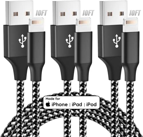 iPhone Charger [Apple MFi Certified] 3Pack 10FT Nylon Braided Lightning Cable Fast Charging iPhone Charger Cord Compatible with iPhone 13 12 11 Pro Max XR XS X 8 7 6 Plus SE and More