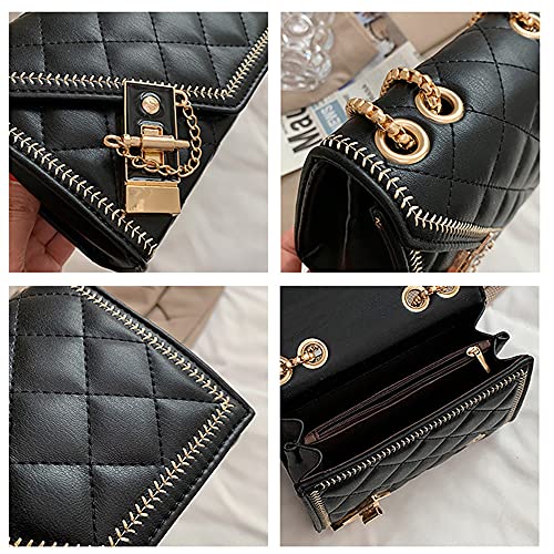 Aiqudou Women's Quilted Crossbody Bag - Flap Pu Leather Shoulder Bag, Fashion Chain Small Square Purse, Evening Clutch Handbag #TOP2