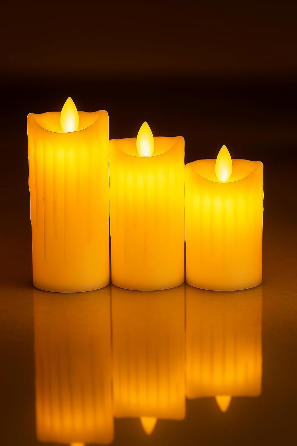 Flameless LED Candle Set of 3 – Real Wax Look Pillar Candles with Warm Flickering Light – Smokeless, Dripless & Safe Decorative Lights for Home, Festival & Romantic Décor