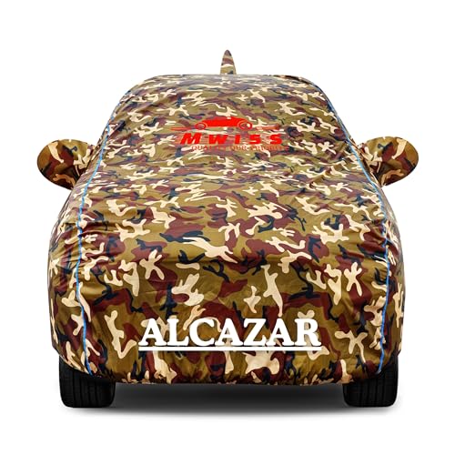 Image of Waterproof Car Cover for Hyundai Alcazar | Dustproof, UV & Scratch Resistant Soft Cotton Lining | Triple Stitched, Mirror Pockets & Elastic Hem | Jungle