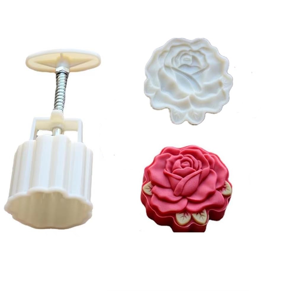 Mooncake Mold150g- Cookie Stamps Plastic Hand Press Roses Shape Kitchen Gadgets DIY Baking Pastry Tool (Large Roses 2.8 * 2.9in)