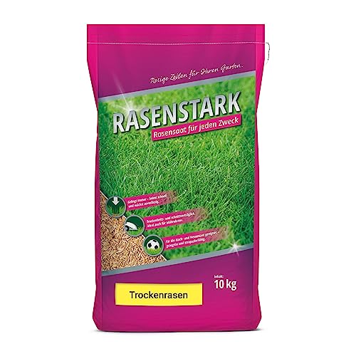 RASENSTARK Trockenrasen I schnellkeimende Rasensamen I 10 kg für 250 m² I ideal zur Nachsaat oder Neuanlage I dürreresistent + robuste Rasensaat I Grassamen für Frühjahr + Herbst