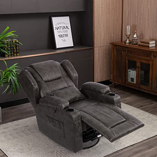 Vuyuyu Manual Recliner Chair, Faux Leather 360 Degree Swivel Rocker Recliner Chairs For Living Room, Home Theater Single Sofa Seat With Drink Holders/Lumbar Pillow/Side Pockets (Black Grey), (Xp7066) #TOP7