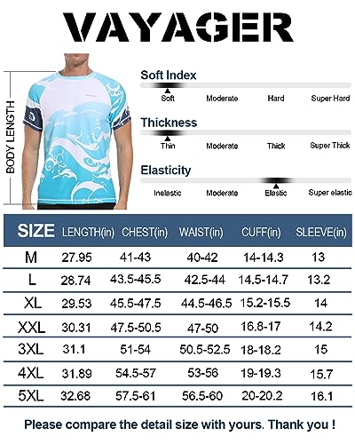 VAYAGER Men\'s Swim Shirts Rash Guard UPF 50+ T Shirts Quick Dry Loose Fit Water Surfing Shirt(Blue Waves XL)