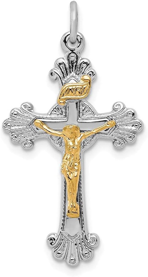 925 Sterling Silver Vermeil Inri Crucifix Cross Religious Charm Necklace Pendant Fleur De Lis Fine Jewelry For Women Gifts For Her