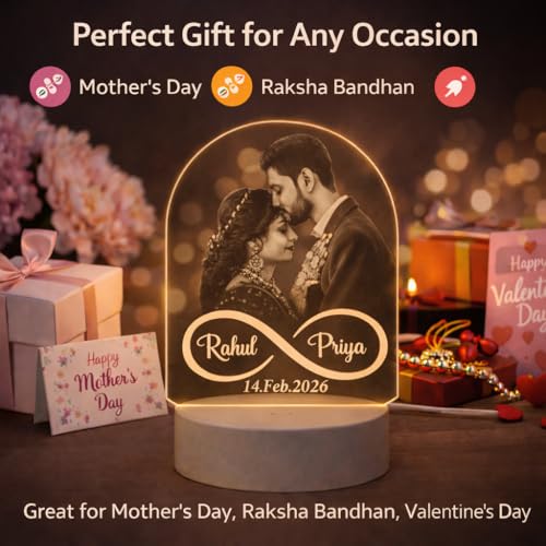 Image of Photo Frame Customised Gift for Birhtday - Personalised Acrylic Photo Frame with Engrave for Anniversary & Valentine Gift for Girlfriend, Wife, Men, Women, Rakhi