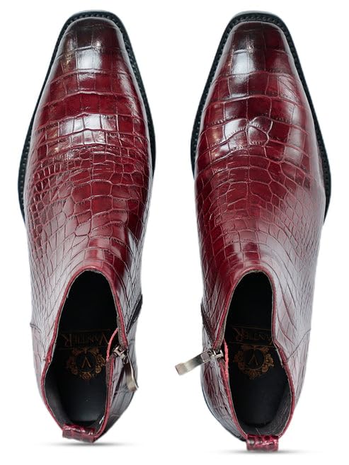 Antilia Croco Burgundy Boots for Men | Premium Embossed Leather Ankle Boots | Sophisticated Formal Footwear with Durable Sole-image-10