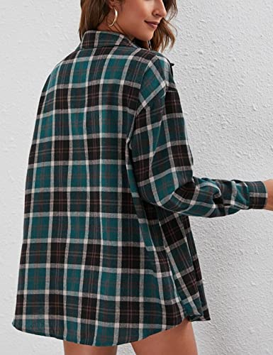 Image of HangNiFang Womens Flannel Plaid Shirts Oversized Button Shirts Blouse Tops