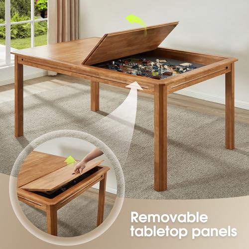 Image of Board Game Table with Removable Table Top, Seats 4 to 6 Players with 57in x 33in Play Area, Includes Play Mat, Detachable Cup Holders and Dice Trays, Minimal Assembly Required