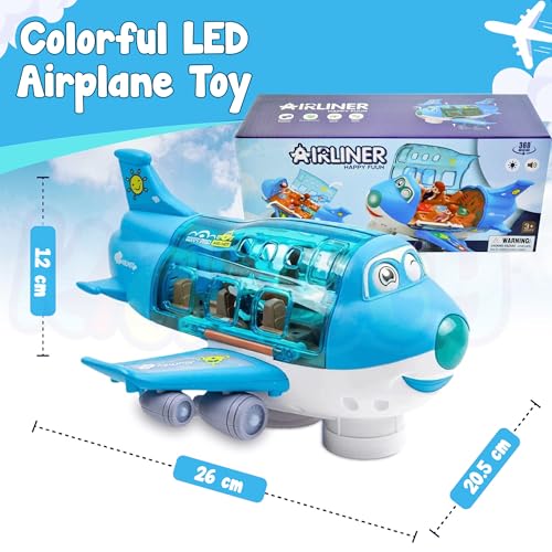 Image of Kidology Airplane Toys for Toddlers Age 2+ Years | 360 Rotation, Bump and Go Action Aeroplane with LED Flashing Lights & Sound Toy for Kids | Ideal for Gifting | Blue