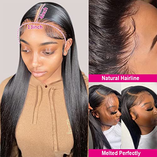 ONETIDE 13x4 Lace Front Wigs Human Hair Straight 22 Inch Full Lace Frontal Wig for Women Free Part 13x4 Ear to Ear Brazilian Straight Human Hair Wigs Pre Plucked Natural Black Color(22 Inch) - Image 4