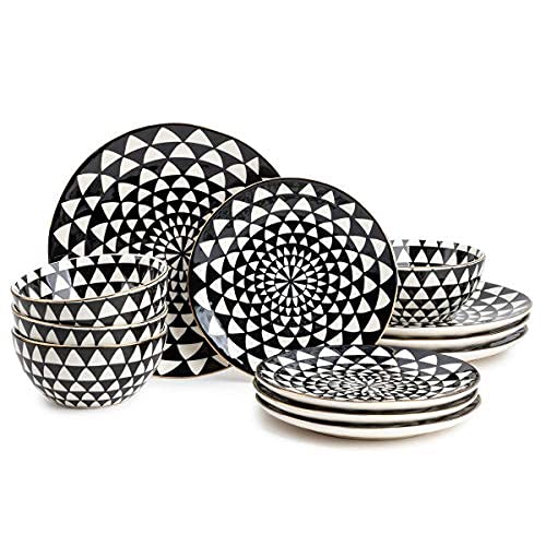 Thyme & Table Dinnerware Black & White Medallion Stoneware, 12 Piece Set (Medallion)