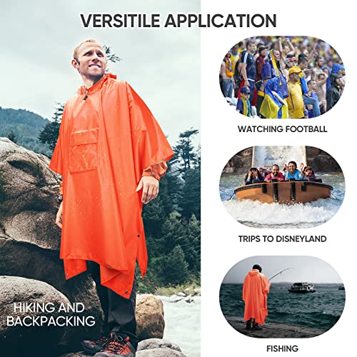 Image of PTEROMY Hooded Rain Poncho for Adults, Reusable Waterproof Raincoat