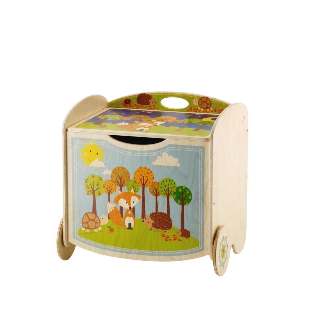 Dida - Volpe, Pouf Contenitore Multifunzione in Legno per Bambini: Scatola Porta Giochi e Cassapanca, Ideale per Camerette, Asili e Scuole d'Infanzia