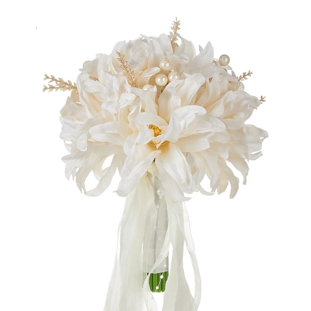 Huffa Dahlia[5900] Hand-Held Woven Flower Wreath For Wedding Bride's Bouquet - Elegant Floral Arrangement(Dahlia[5900])