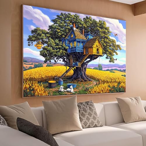Maison dans les arbres art mural paysager pour creer une ambiance de chalet boise dans votre salon