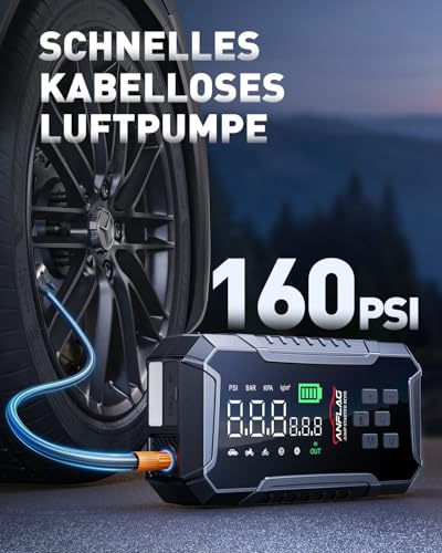 Starthilfe-Powerbank-fuer-Pkw-mit-Kompressor-160PSI-ANFLAG-7000A-26800mAh-Auto-Starthilfe-Powerbank-fuer-All-Benzin-und-120L-Dieselmotor-Starter-Powerbank-mit-Starthilfekabel-LED-Licht - Sparfuchs24.io - Preisvergleich & Top Angebote Online