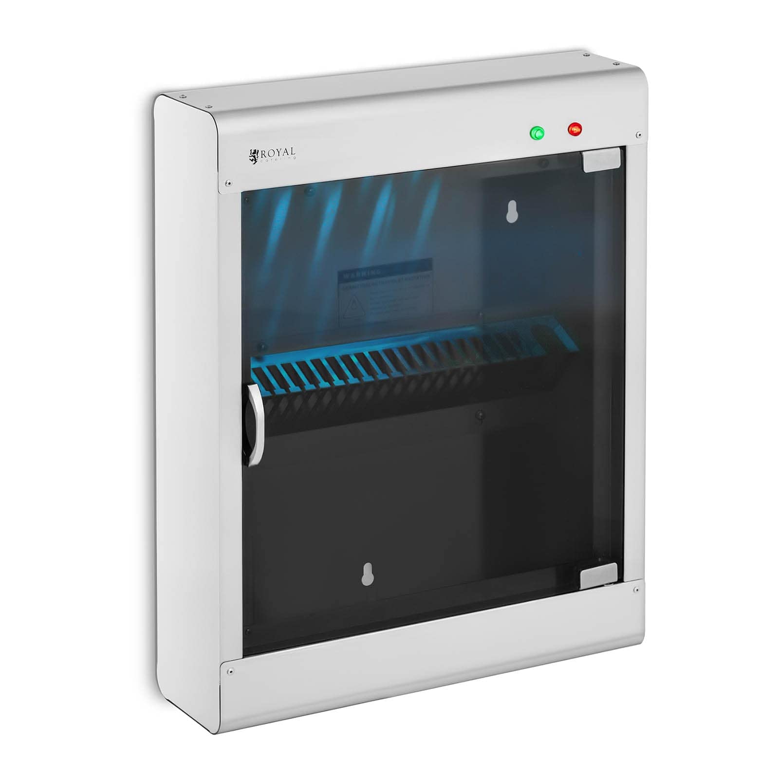 Royal Catering Stérilisateur UV Pour Couteaux Armoire De stérilisation Ultraviolet Lumière Ultraviolette RC-KSSS501 (Pour 20 Couteaux, 8 W, Boitier en Inox, Porte en Verre Acrylique, Minuterie 60 min)