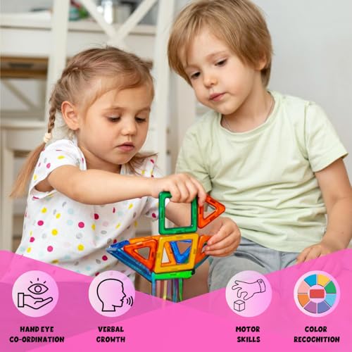 Image of ToyMagic Magnaplay Magnetic Tiles 32 Pcs|Multiple Shape & Colour Tiles|Magnetic Blocks Building Set|STEM Toy|Learning Game for Kids 3+|Constructive and Creative Toy| |MagnaPlay Tiles - 32 pcs