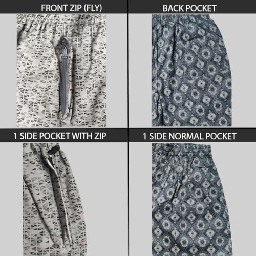 Image of Men's Cotton Shorts Waistband, Zip Fly, 1 Zip Pocket, Back Pockets (Pack of 2)