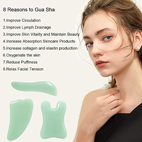 Gua Sha schrapen, 3 stuks Jade GuaSha schrapen massage tools met gladde rand voor fysiotherapie, natuurlijke Jade Gua… - Image 3