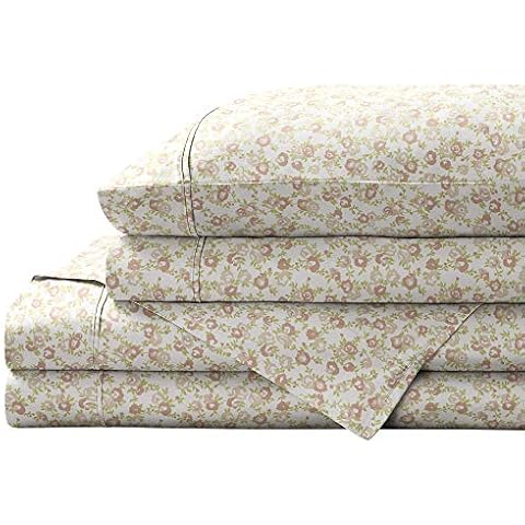 Brielle Home Sheet Set, Cotton, Spring Floral Pink, Queen Cover