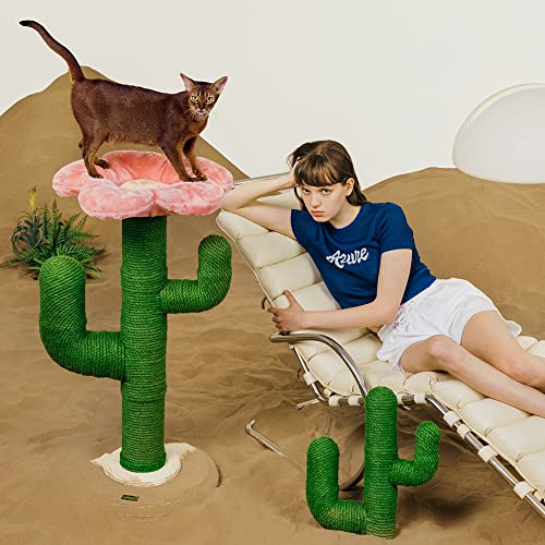 Vetreska Blooming Cactus Cat Tree Cat Scratching Post - 41.3 Inches Cat Tower With Large Soft Hammock, Vertical Cactus Cat Scratcher Fully Wrapped With Sisal Rope #TOP1