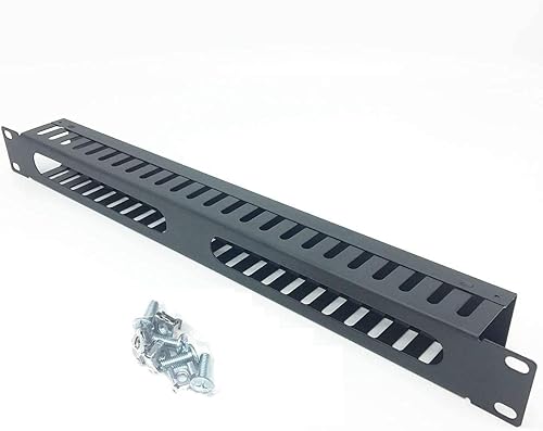 Miniatura 3 de Paquete de 2 organizadores de cables horizontales de 1U de 19 pulgadas, 24 ranuras, organizador de cables de metal con cubierta y tornillos de