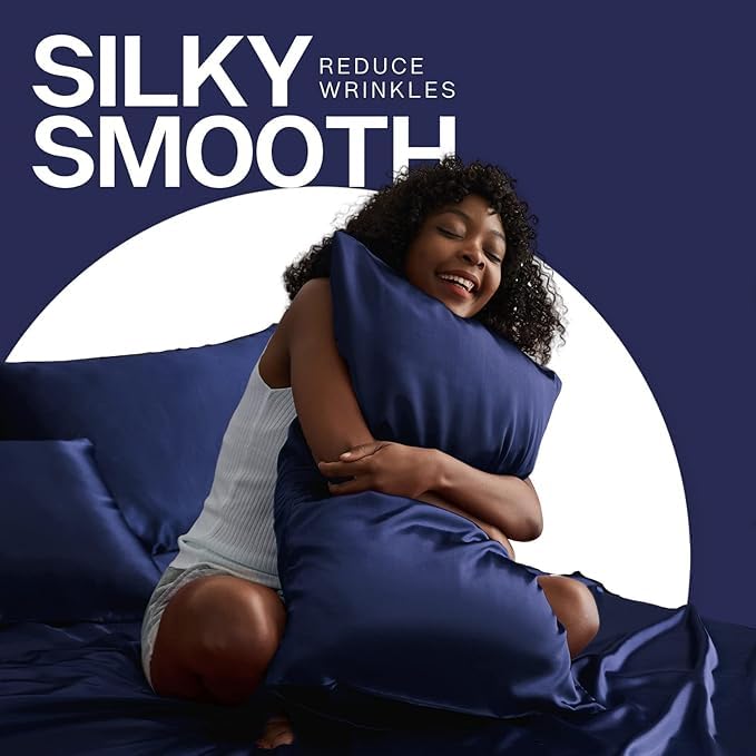 Image of RAGGLE Satin Silk Pillowcase for Hair and Skin Standard Size 18 inchX 28 inch with Soft Breathable Smooth Cooling Pillow Covers for Sleeping or Pillow Protector (4, Blue)