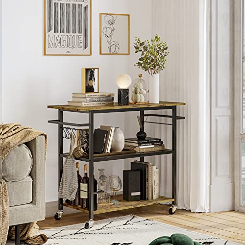 image for Hasuit 3 Tier Kitchen Cart Island on Wheels, Microwave Stand with Open