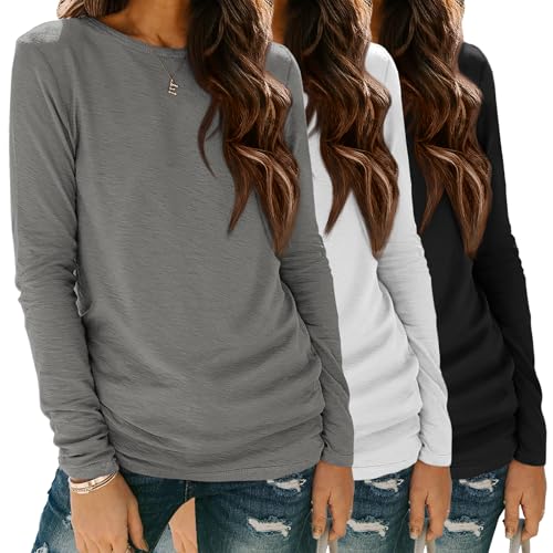 Womens 3 Packs Long Sleeve Shirts Loose Fit Fall Tops Fashion Clothes Basic Workout Tees Crew Neck Outfits 2025