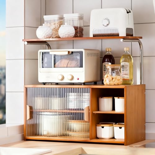 JoyeeLii 多機能家庭用サイドボード、キッチン収納キャビネット、デスクトップ食器棚、ティーセット収納キャビネット (ブラウン,仕切り付き67cm)