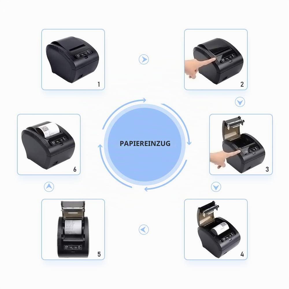 MUNBYN Thermodrucker Bondrukcer 80mm AUTO-CUT Schublade Drucker, Hochgeschwindigkeits Drucken 230mm / sec, USB, Ethernet LAN Schnittstelle, kompatibel mit ESC/POS Druck Befehlen eingestellt-EU Schwarz