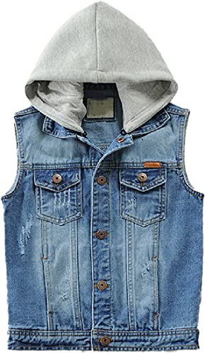 Cromoncent Boy's Hooded Sleeveless Denim Vest Outerwear Jackets